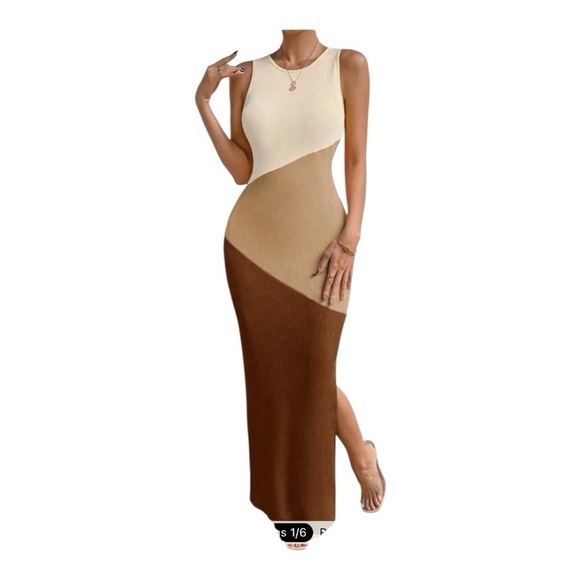 NWT SHEIN Relaxiva Round Neck Contrast Color Splice Slit Sleeveless Dress | S - Picture 1 of 9